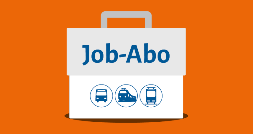 Grafik: Eine illustrierte Tasche mit der Aufschrift „Job-Abo“ und den Icons für Bus, Bahn und Straßenbahn.