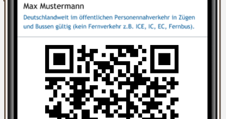 Ein Bild eines digitalen Deutschlandtickets in der VRB-App mit QR-Code.